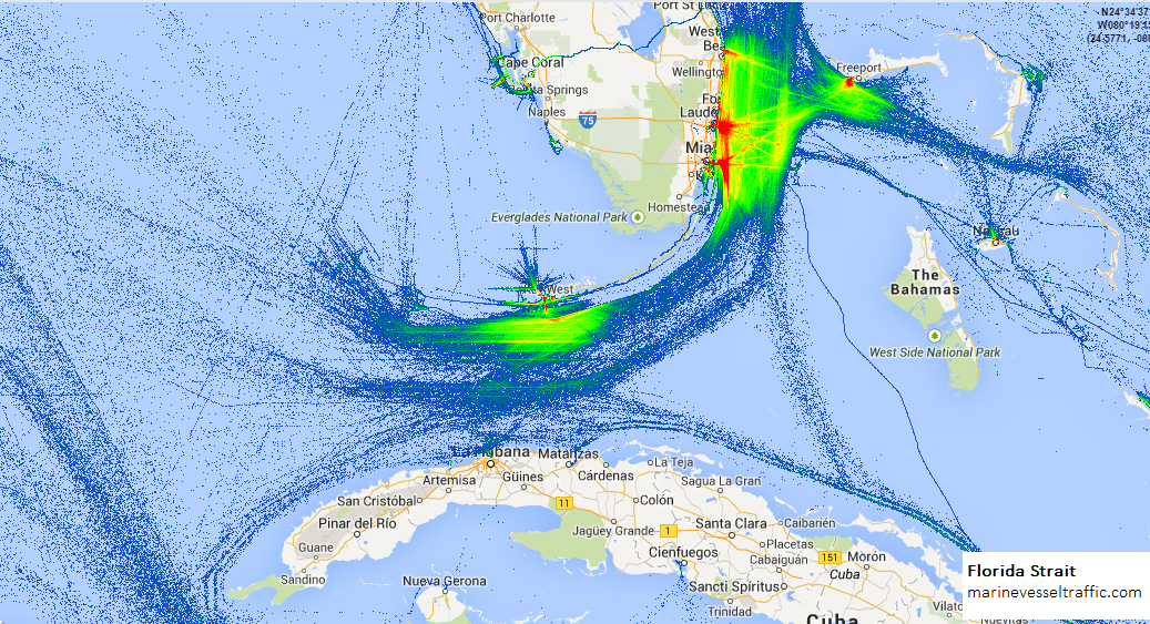 Live Marine Traffic, Density Map and Current Position of ships in FLORIDA STRAIT